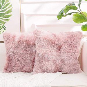 Luxury Pink Soft Faux Fur Fleece Cushion Cover Pillowcase Cute Decorative Throw